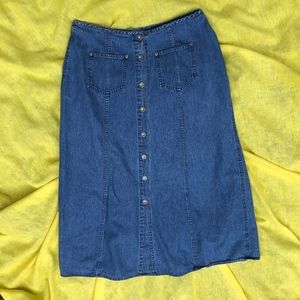 High Waisted Denim A-Line Midi Skirt, large